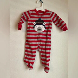 Carters baby boy striped red and gray fleece footie pajama size 6 months